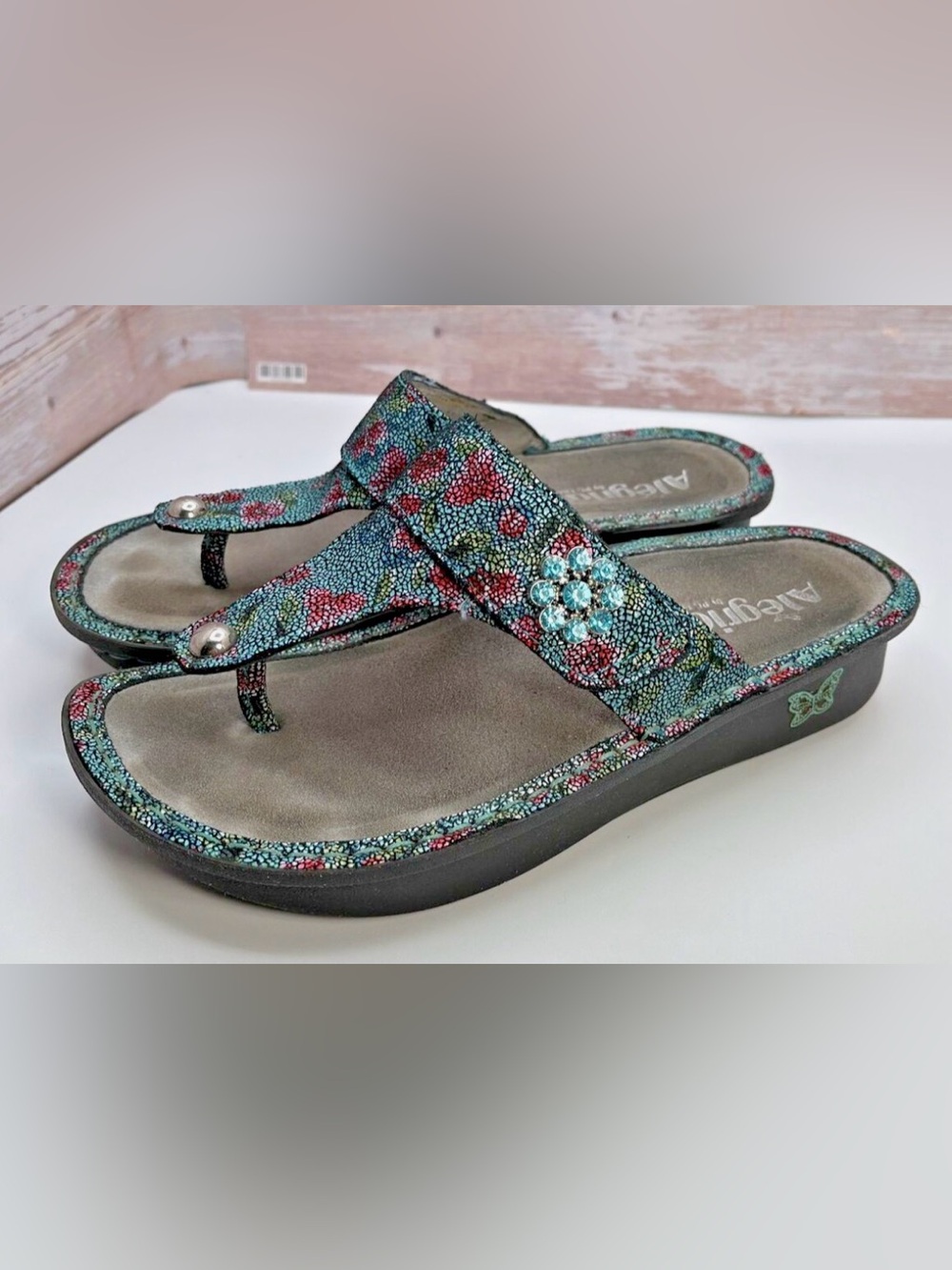Alegria Multicolor Floral Beaded Thong Sandals